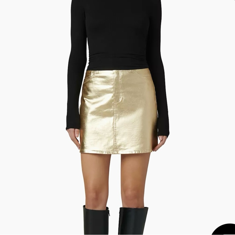 The Cara Metallic-Coated Denim A-Line Miniskirt